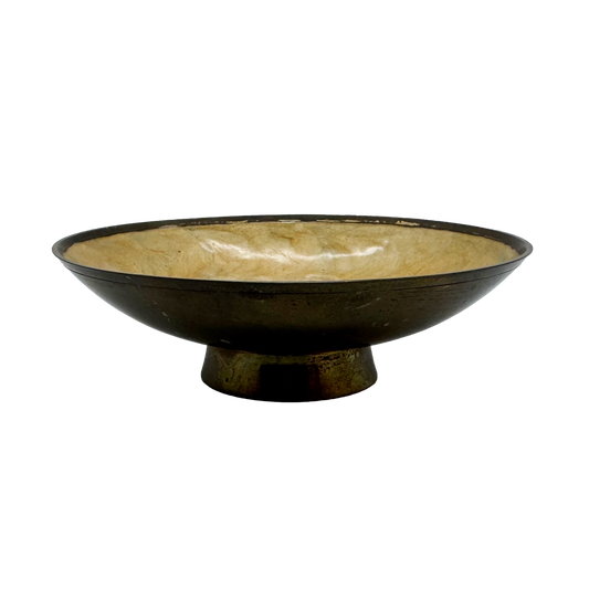Floral Enameled Brass Pedestal Dish