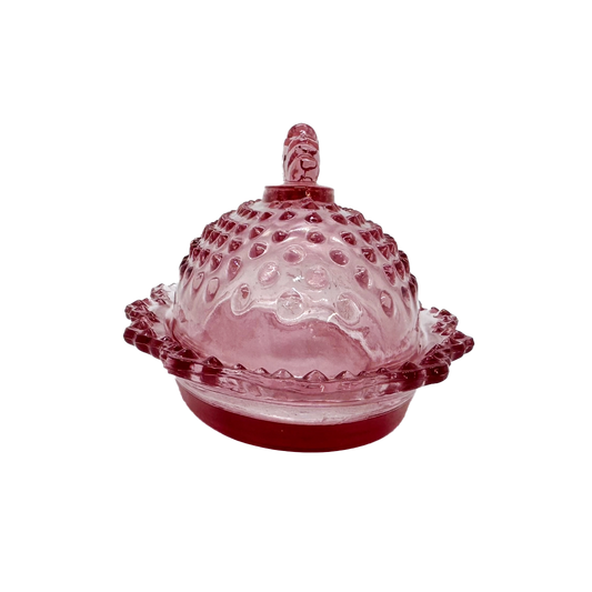 Pink Hobnail Butter Dish