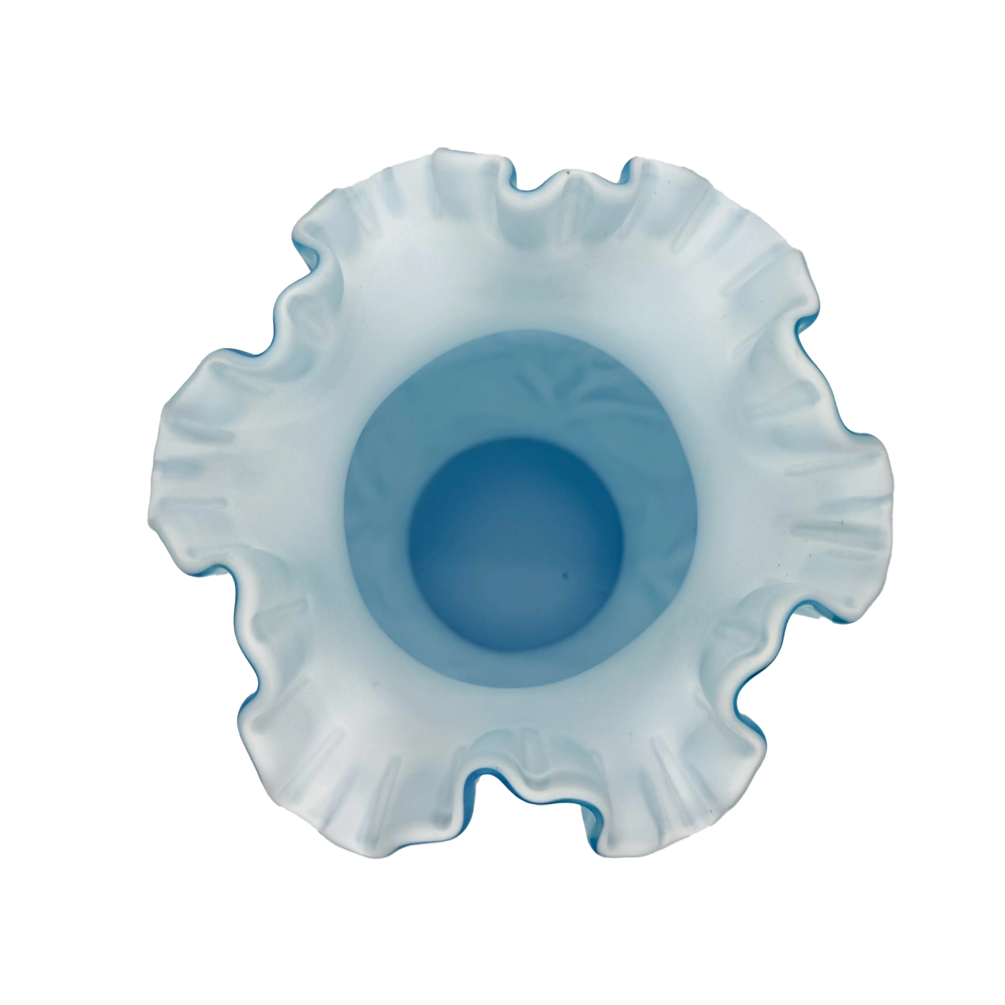 Cased Blue Iridescent Fenton Daffodil Vase
