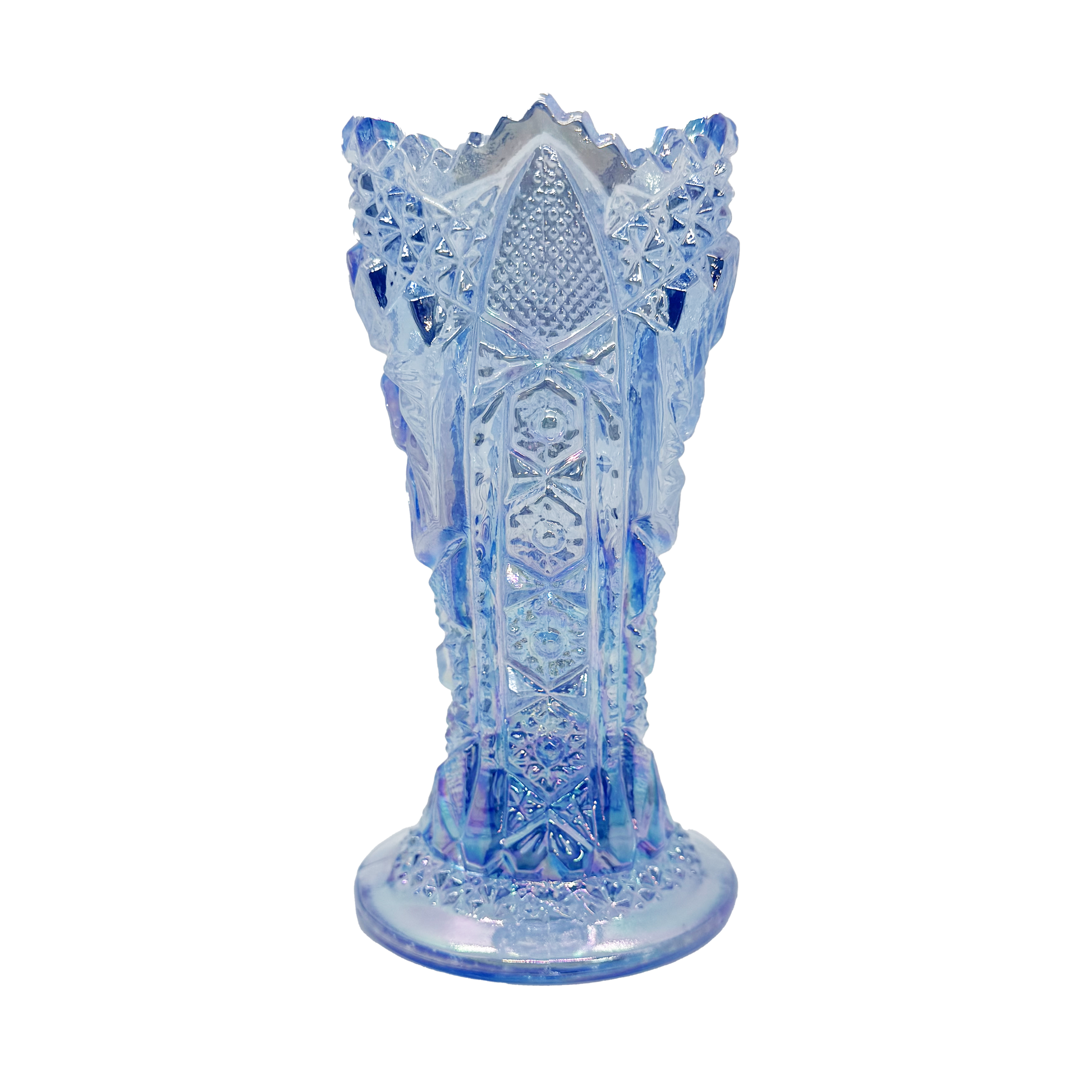 Blue Carnival L.E. Smith Whirling Star Vase