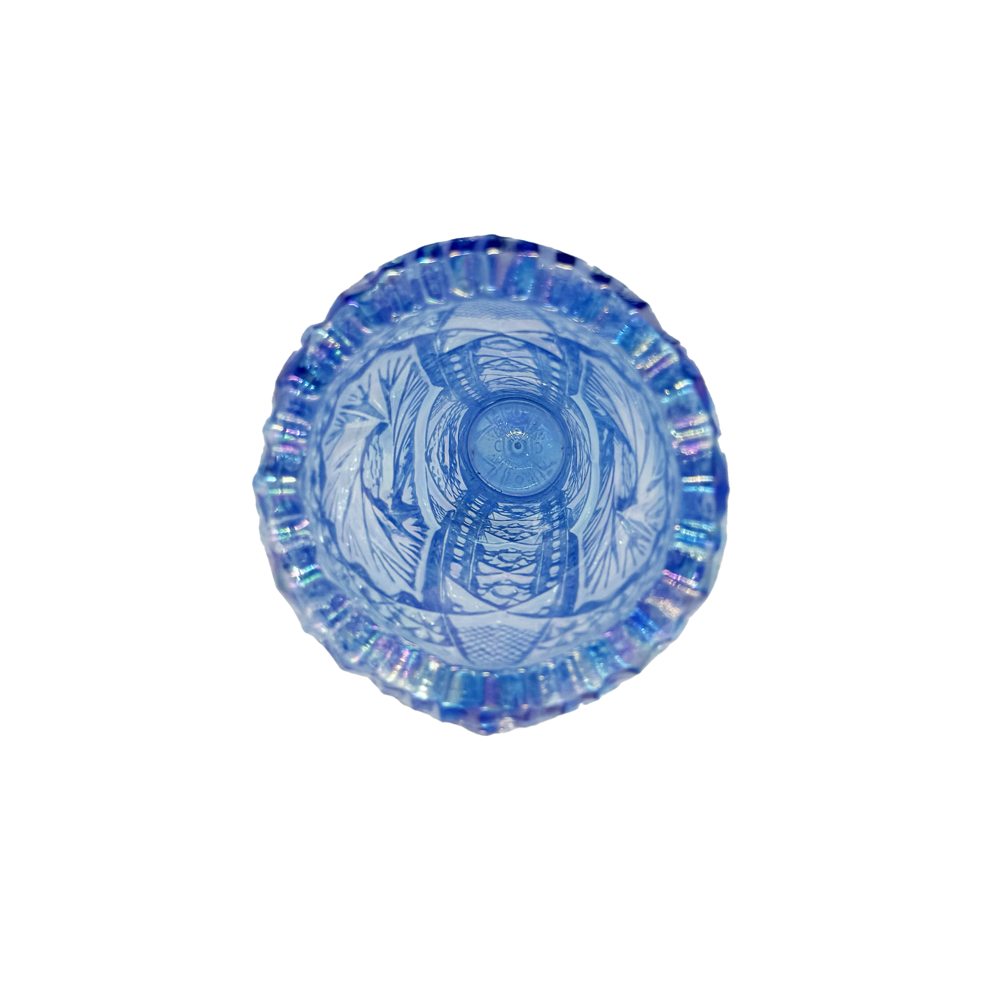 Blue Carnival L.E. Smith Whirling Star Vase - top