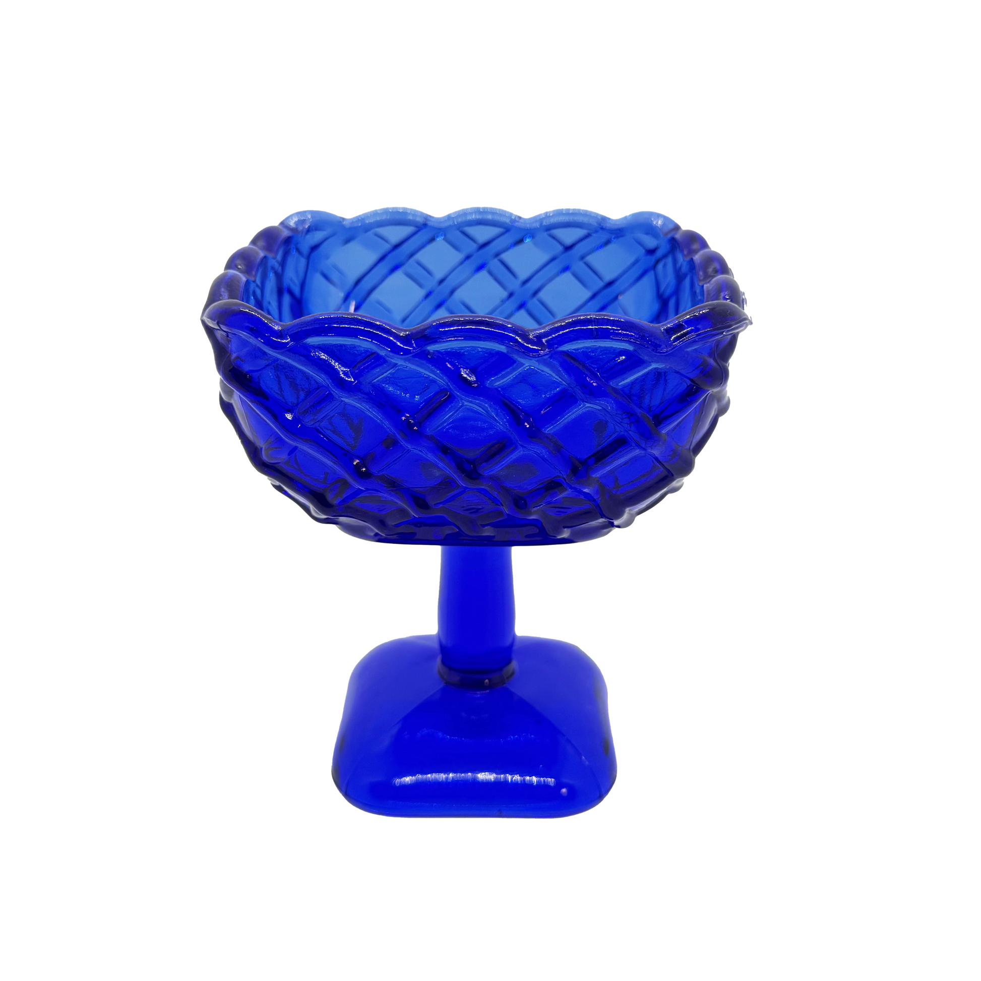 Cobalt L.E. Smith Trellis Compote