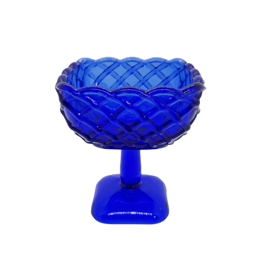 Cobalt L.E. Smith Trellis Compote
