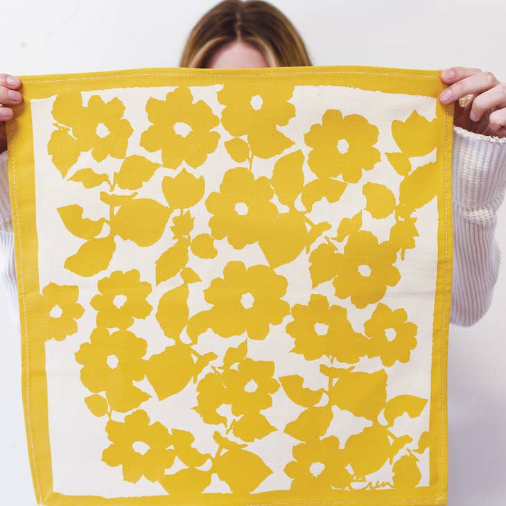 New Anitan Yellow Floral Linen Napkins - unfolded