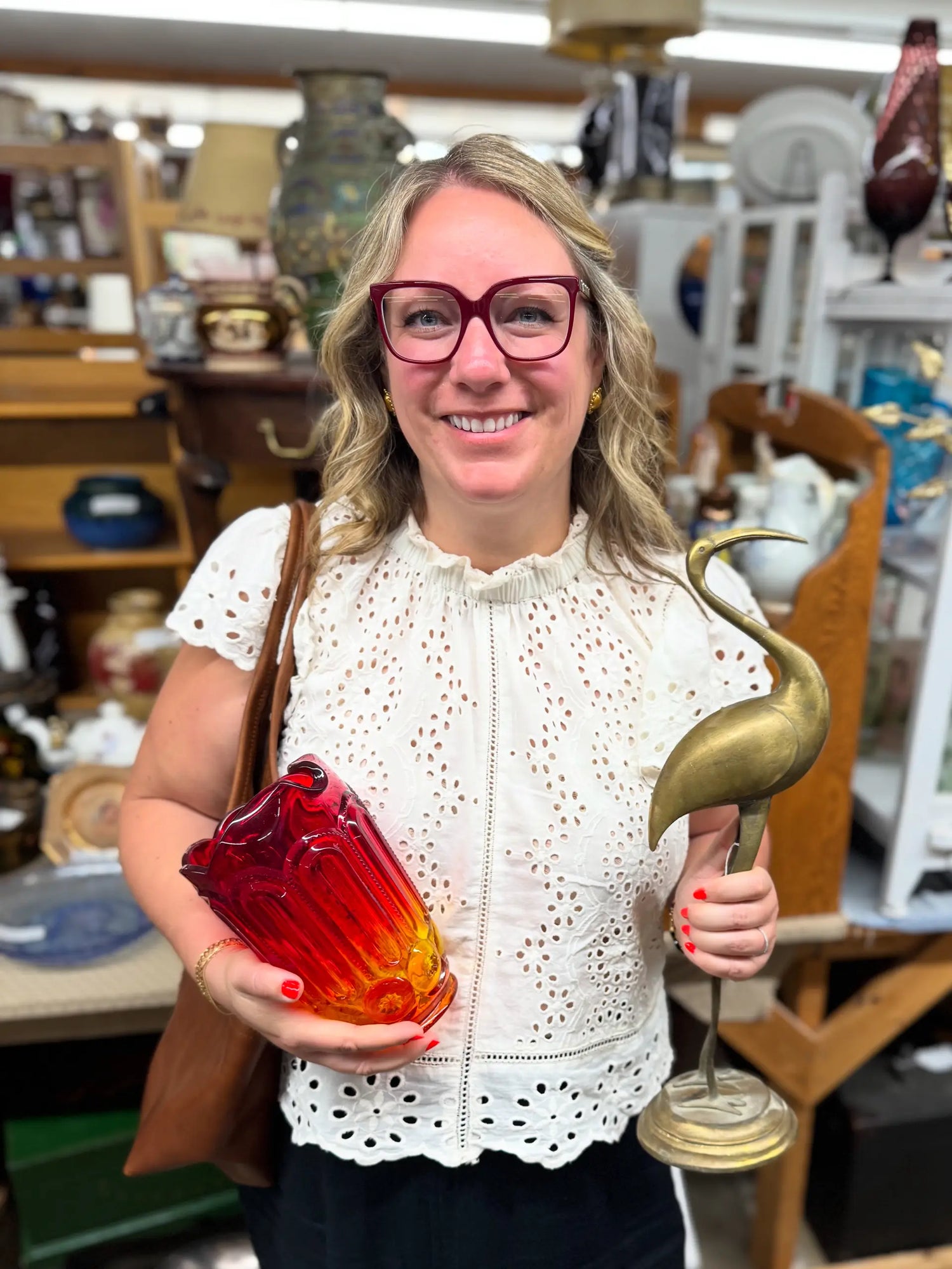 Katrina holding vintage finds