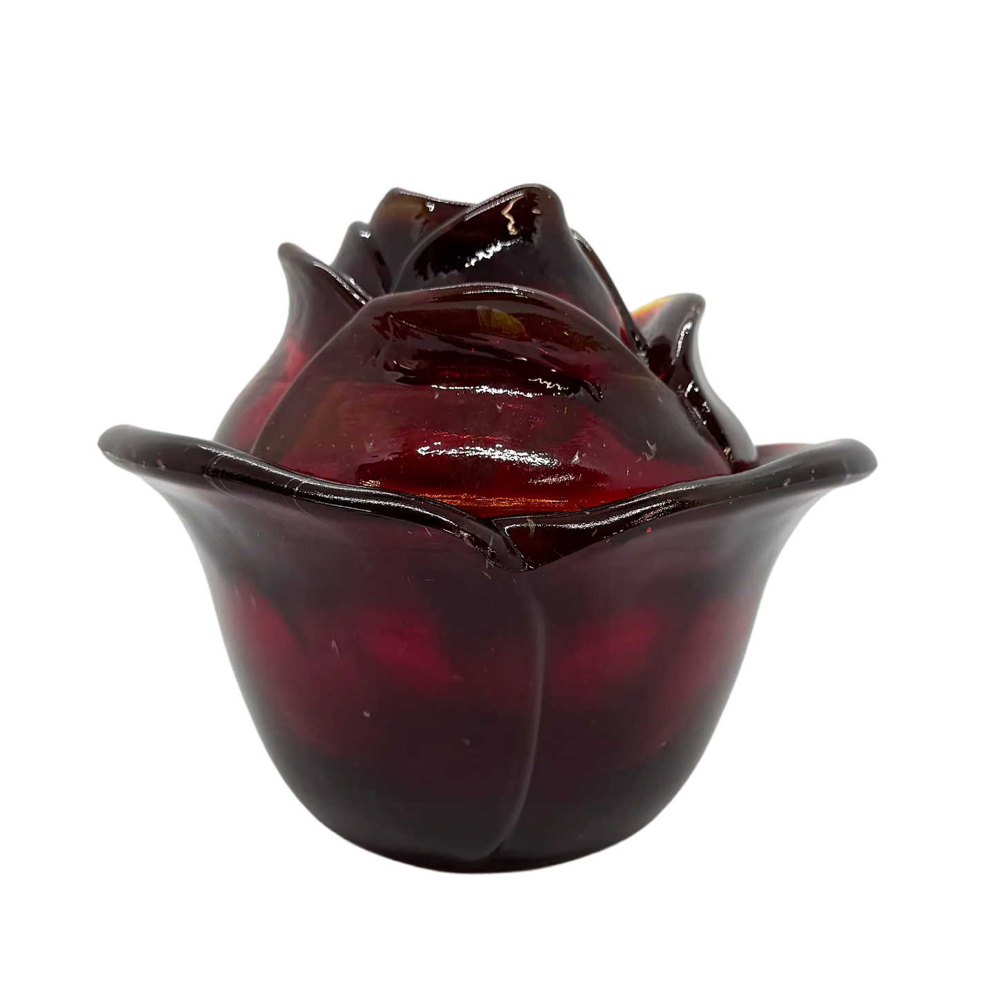 Amberina Red L.E. Smith Rose Candy Dish