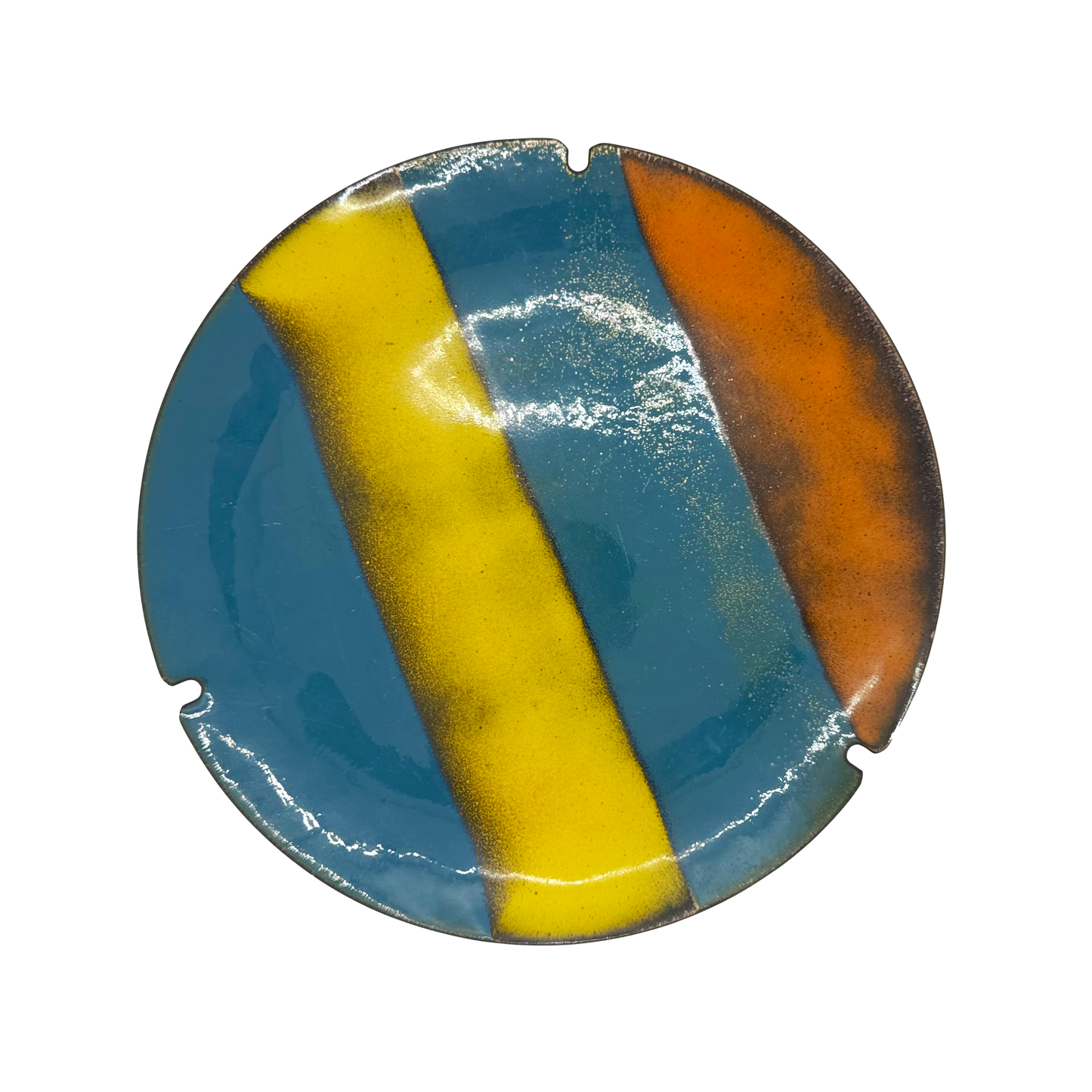 Large Striped Enameled Copper Dish