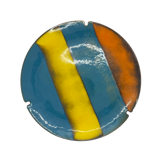 Large Striped Enameled Copper Dish