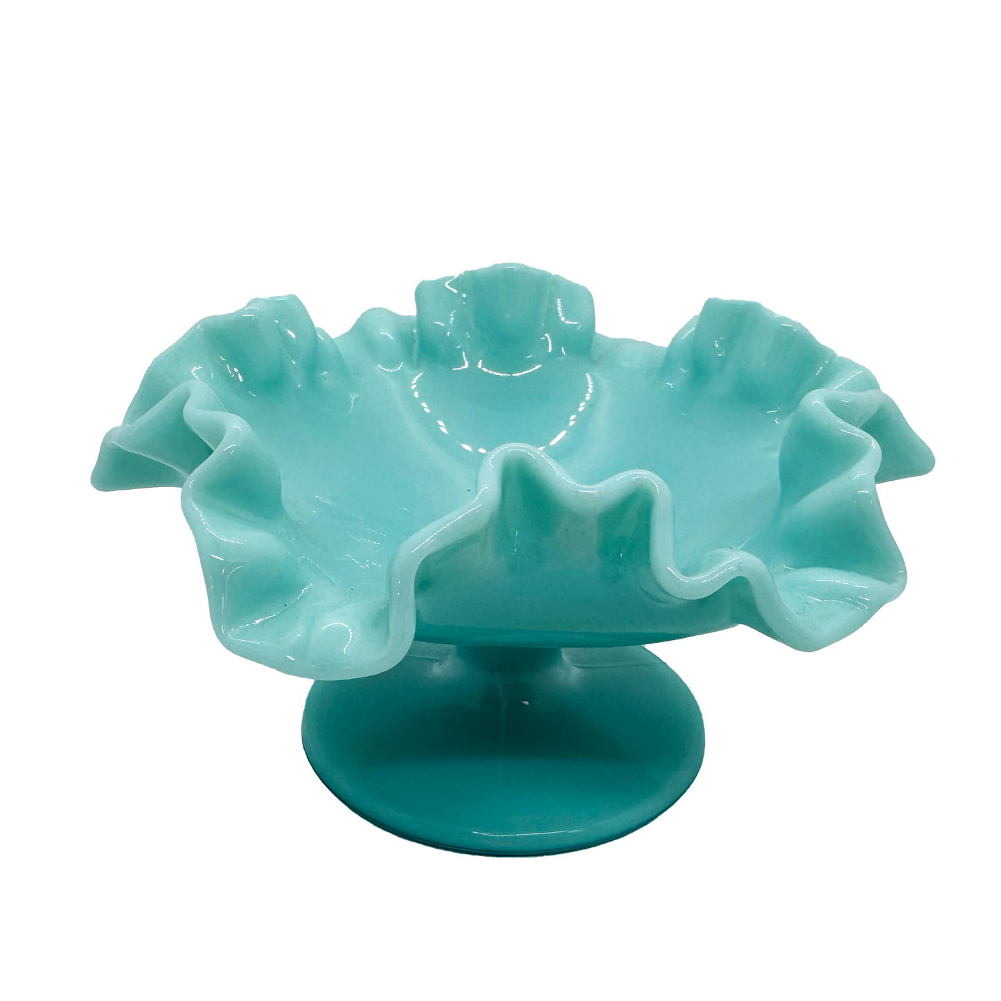 Turquoise Milk Glass Fenton Compote