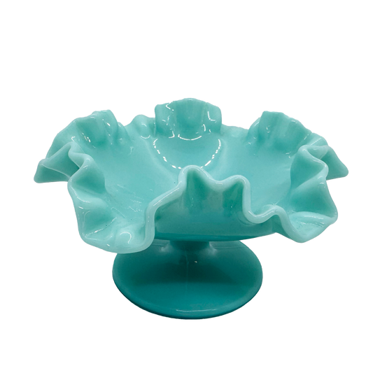 Turquoise Milk Glass Fenton Compote