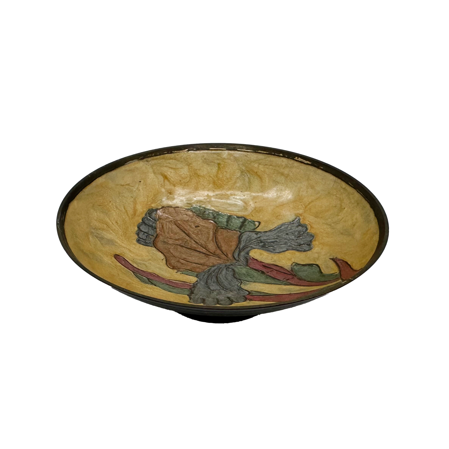 Floral Enameled Brass Pedestal Dish