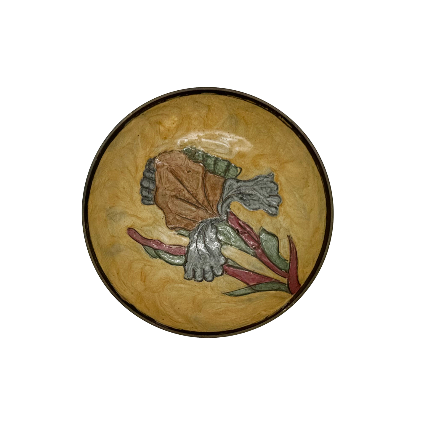 Floral Enameled Brass Pedestal Dish