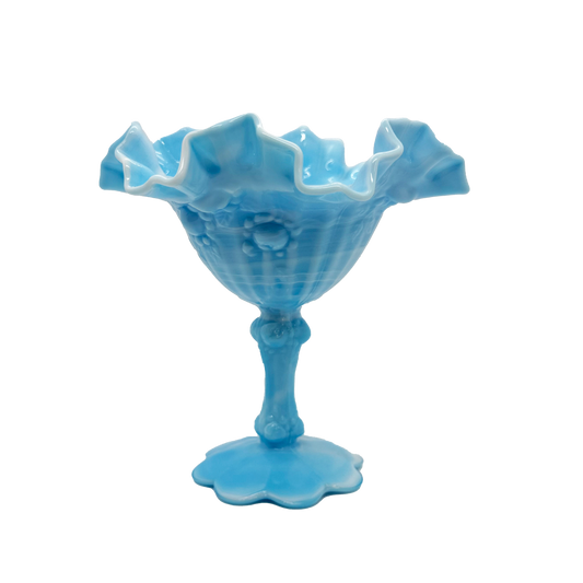 Fenton Blue Slag Milk Glass Compote