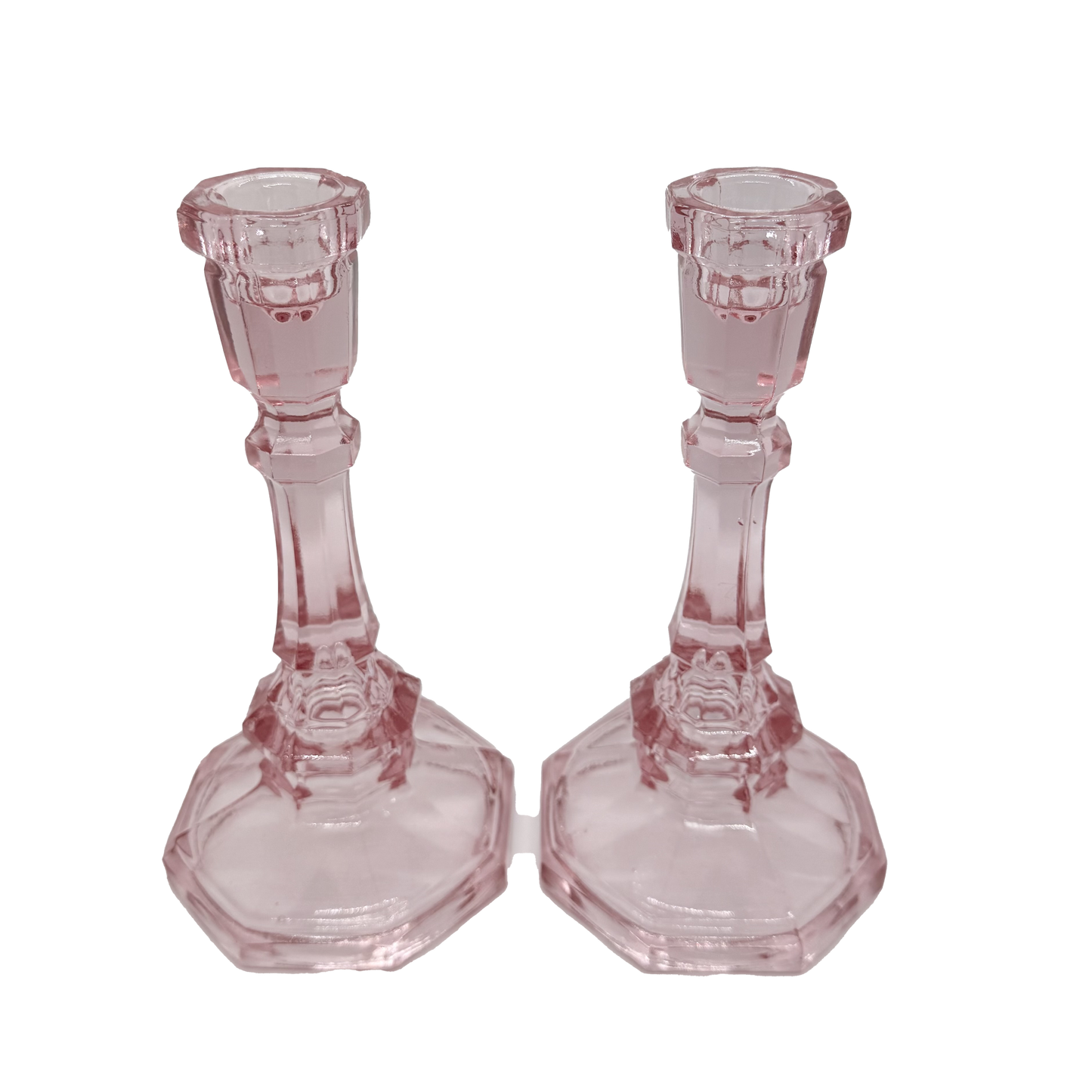 Pink L.E. Smith Dominion Candlesticks - standing