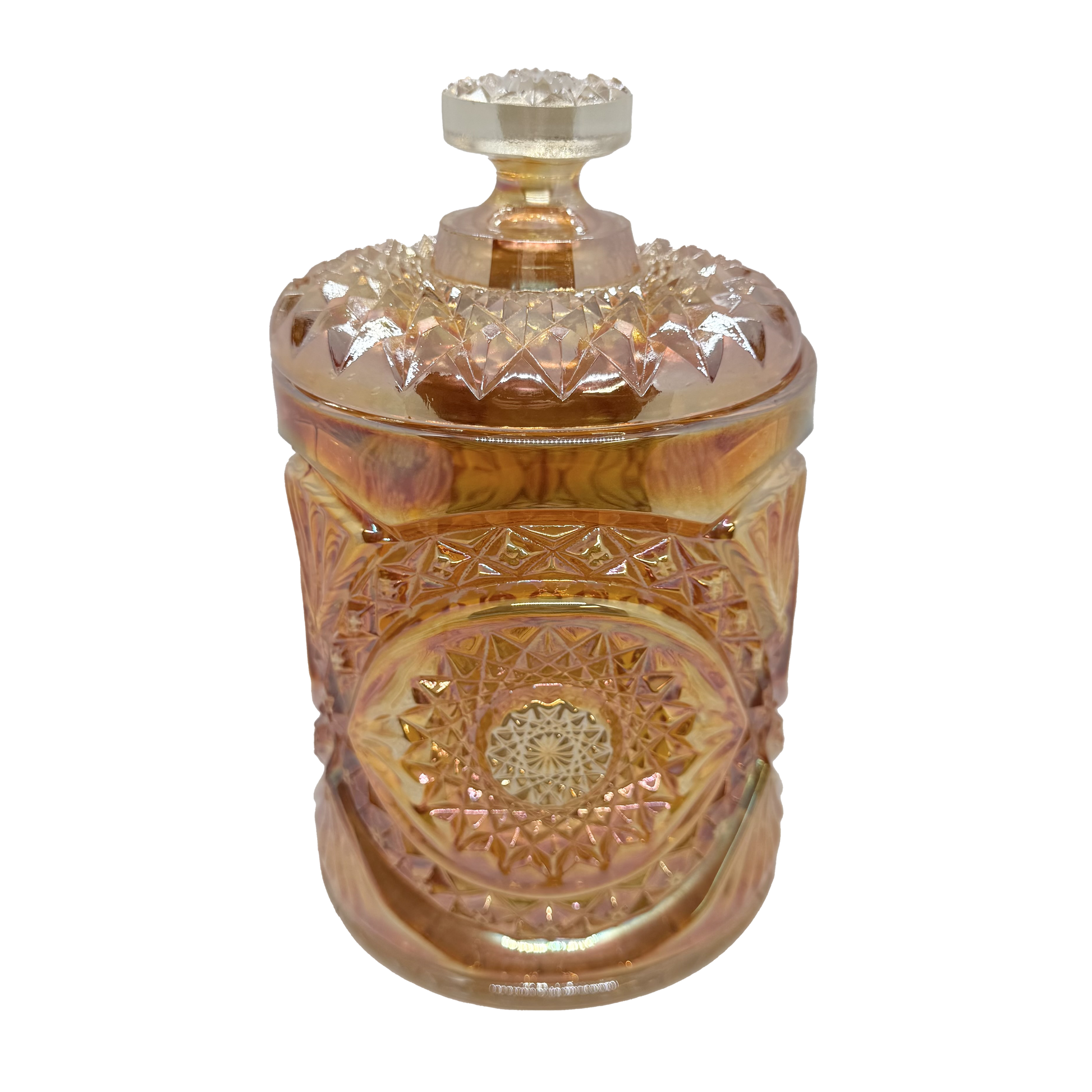 Marigold Carnival Hobstar Biscuit Jar - closed