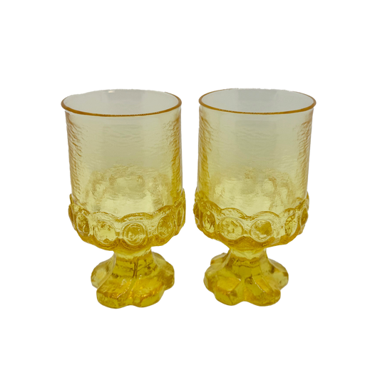 Pair of Cornsilk Tiffin Madeira Goblets