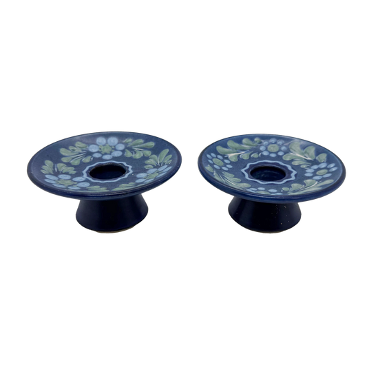 Blue German Pottery Candle Holders