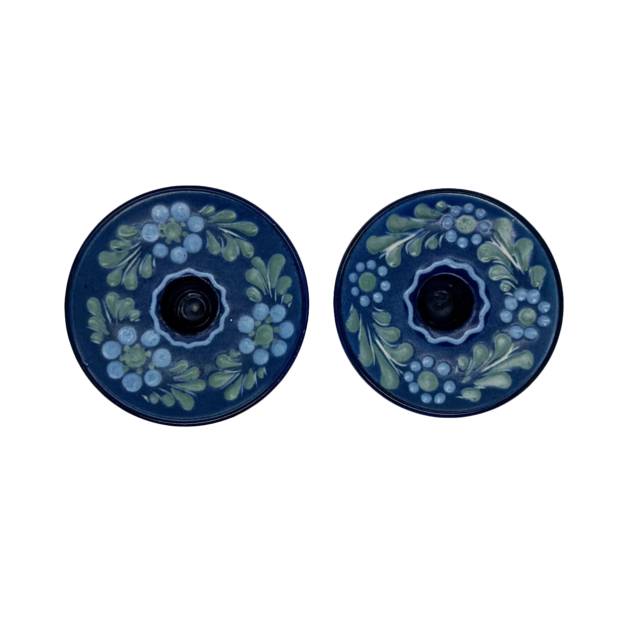 Blue German Pottery Candle Holders