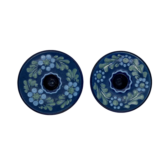 Blue German Pottery Candle Holders