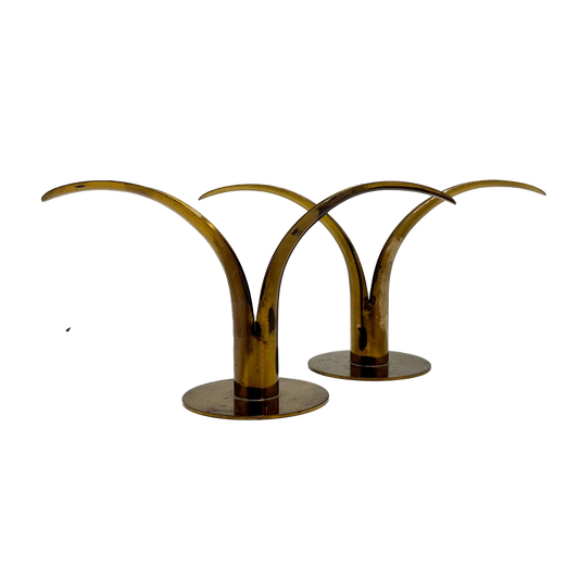 Pair of Brass Swedish Lily Candlesticks