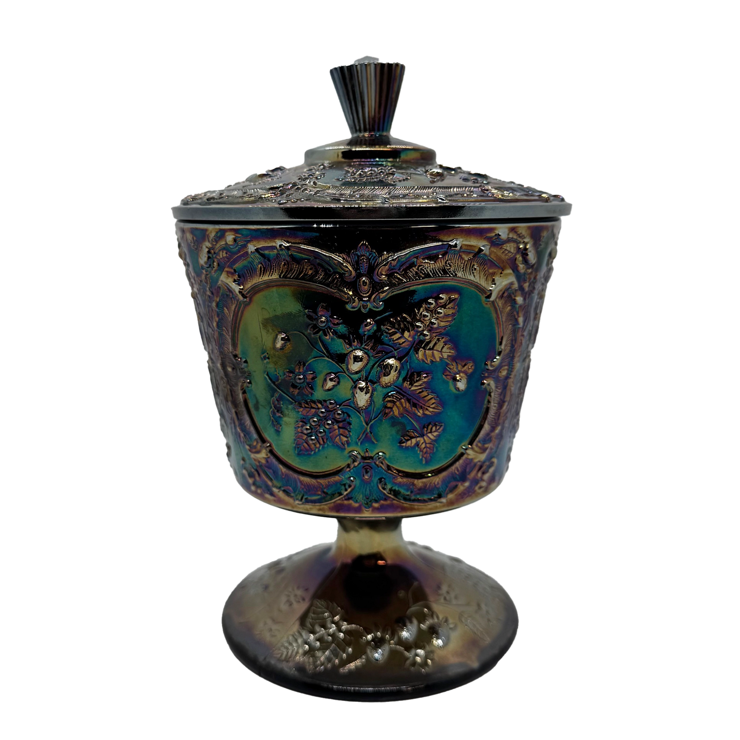 Wild Strawberry Fenton Amethyst Carnival Candy Dish