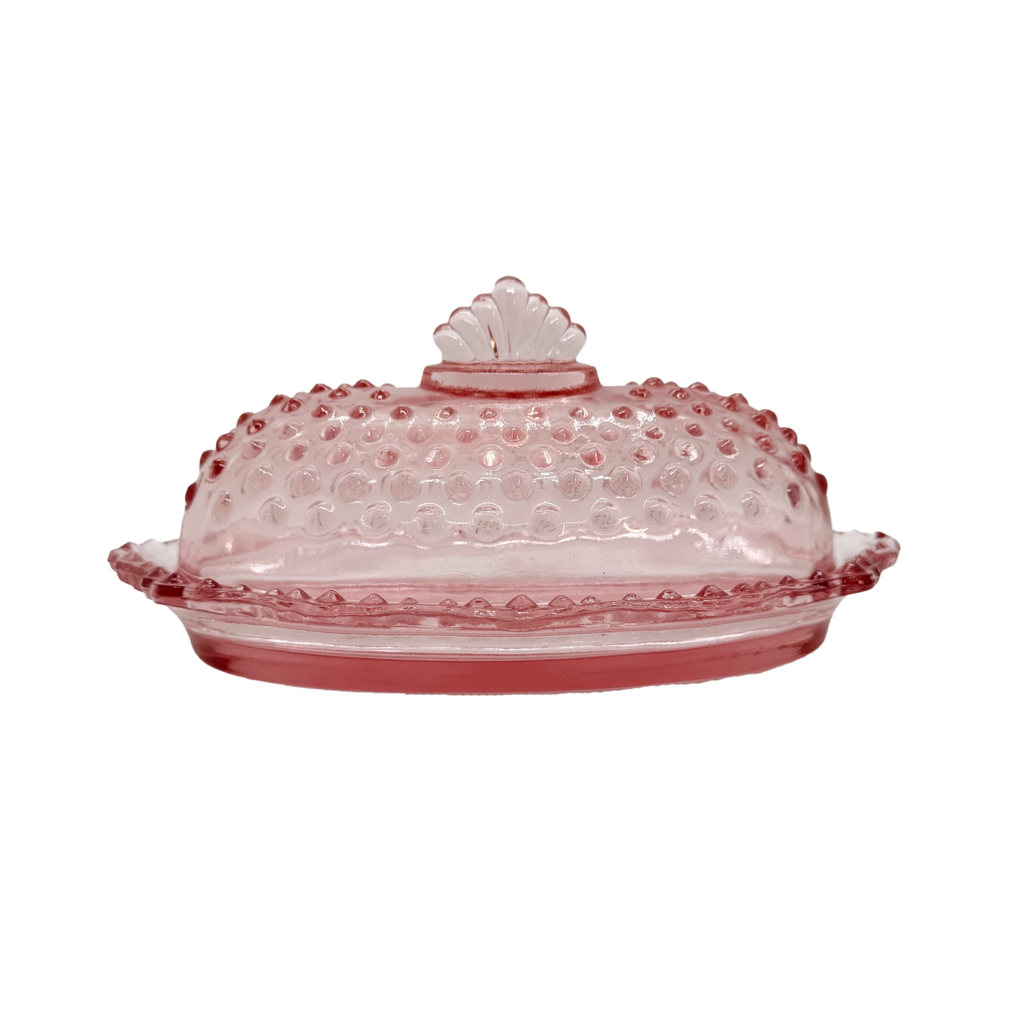 Pink Hobnail Butter Dish