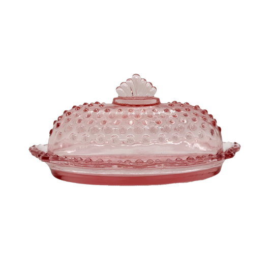 Pink Hobnail Butter Dish