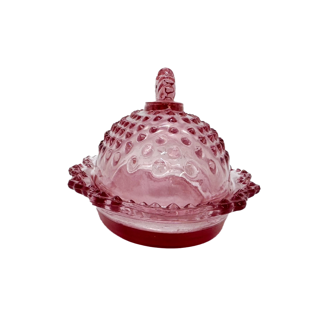Pink Hobnail Butter Dish