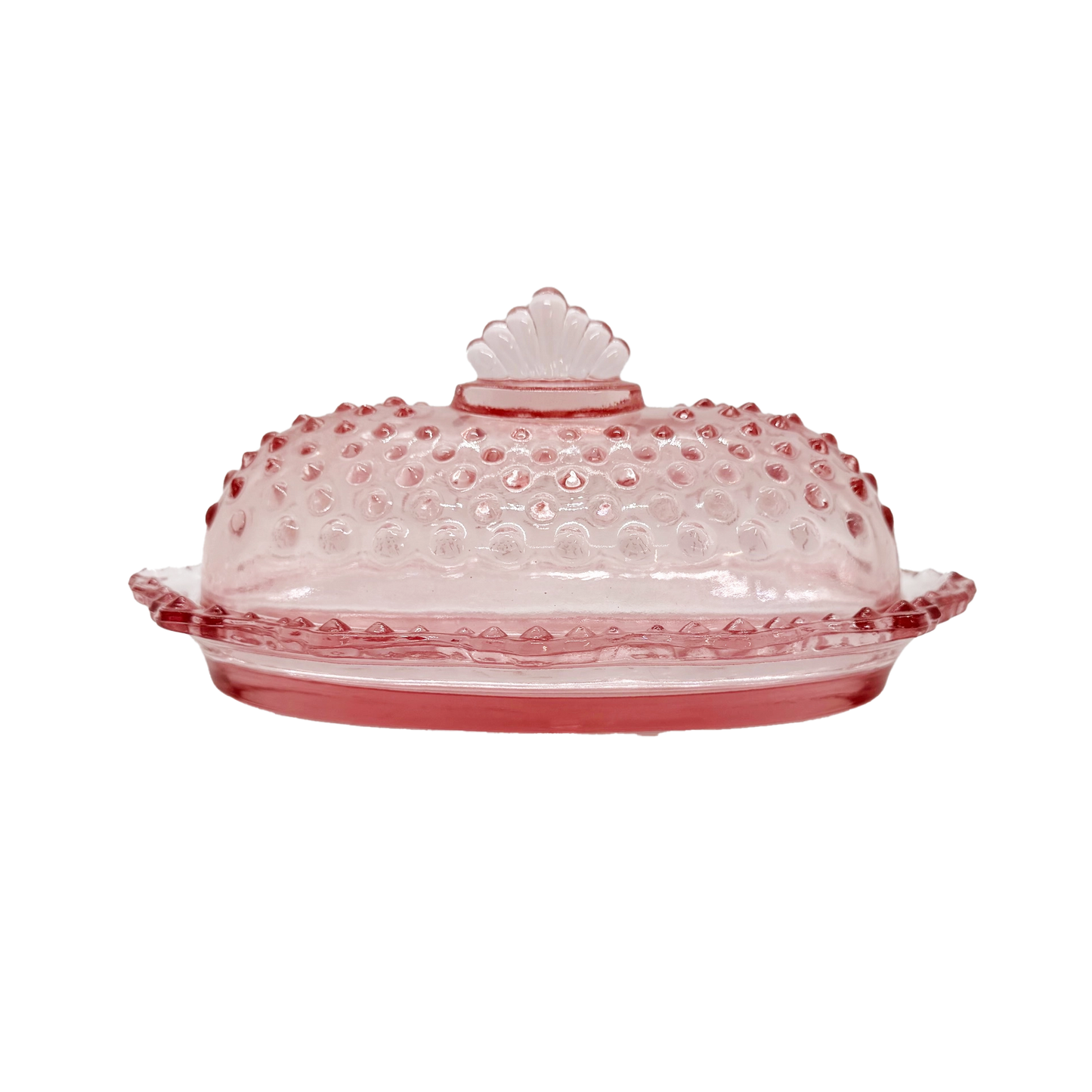 Pink Hobnail Butter Dish