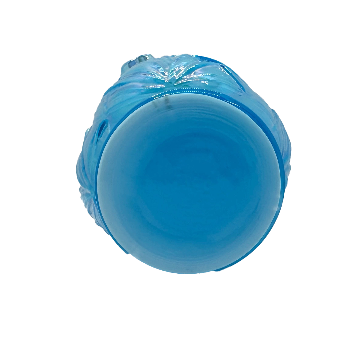 Cased Blue Iridescent Fenton Daffodil Vase