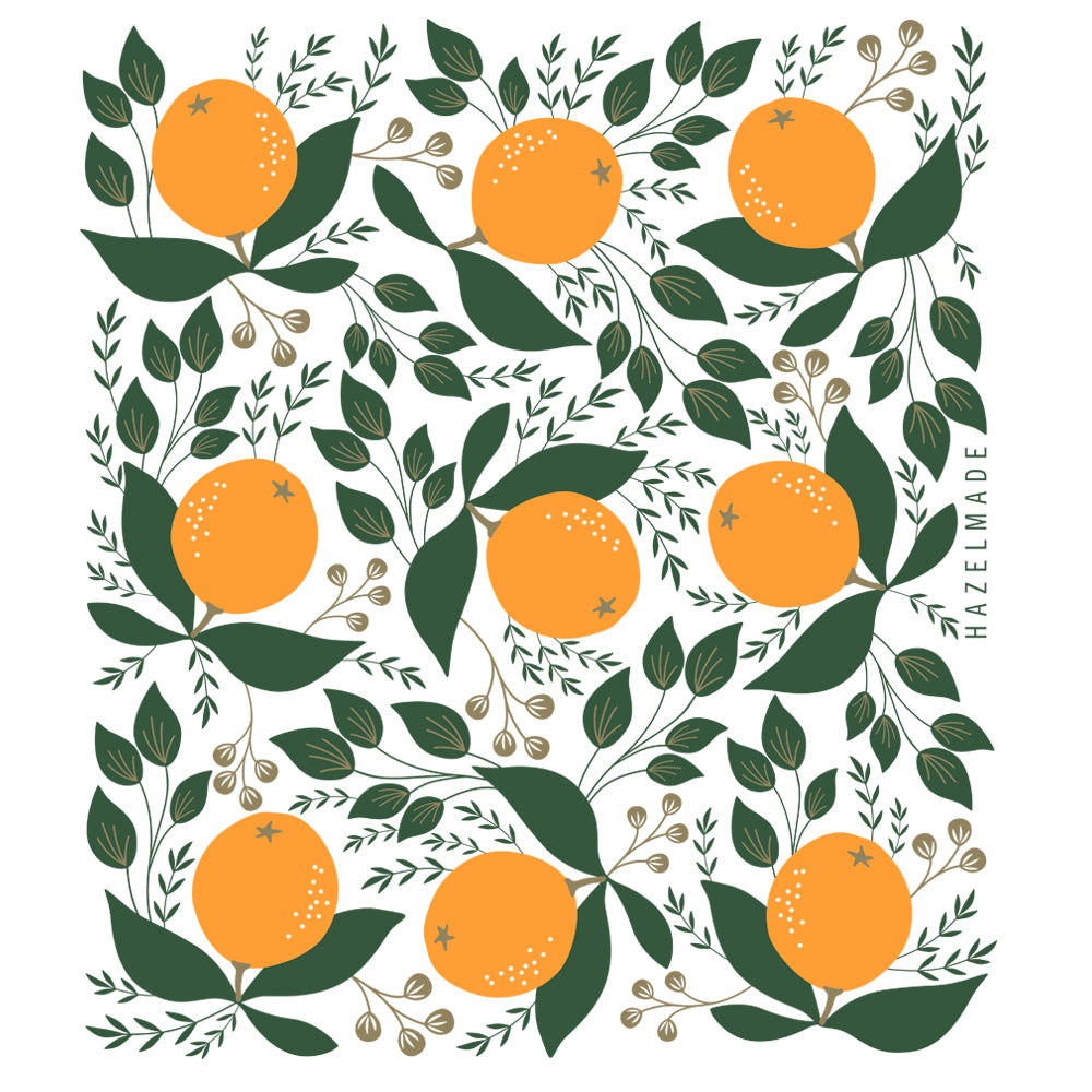 Winter Oranges Tea Towel - unfolded