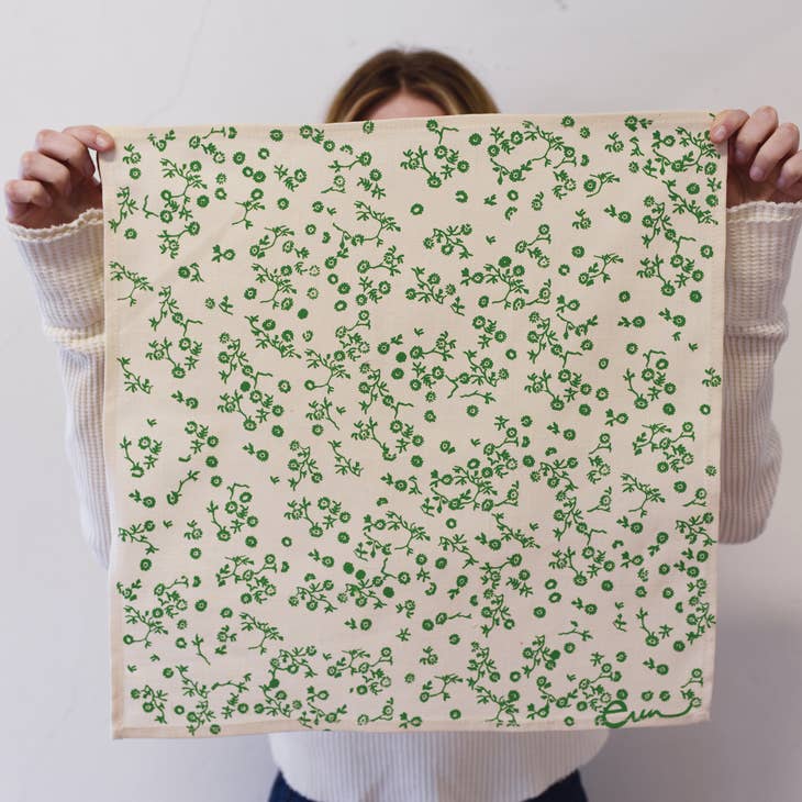 Green New Aster Linen Napkins - unfolded